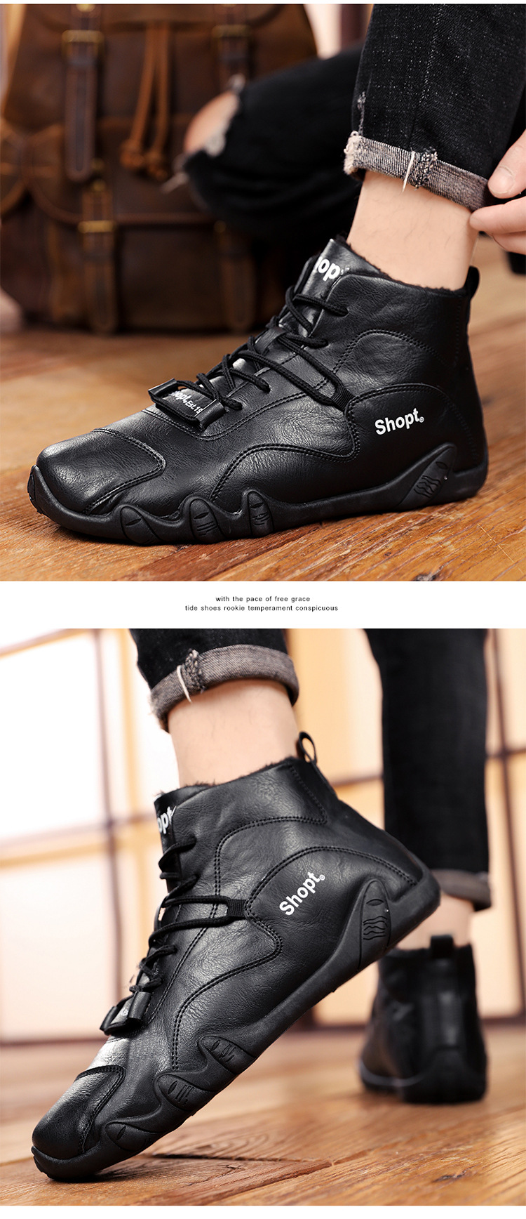 Uomo con pile invernale e scarpe alte, stivali caldi alla moda per giovani celebrità di Internet, versione coreana, Instagram_voghion.com