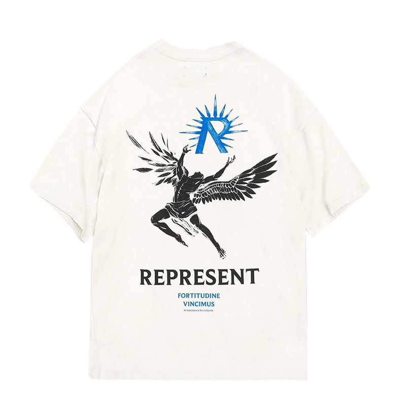 Represrep杜賓犬水洗いして古いアメリカのファッションブランドのヴィンテージのレトロなサメの半袖のtシャツの男をします。|undefined