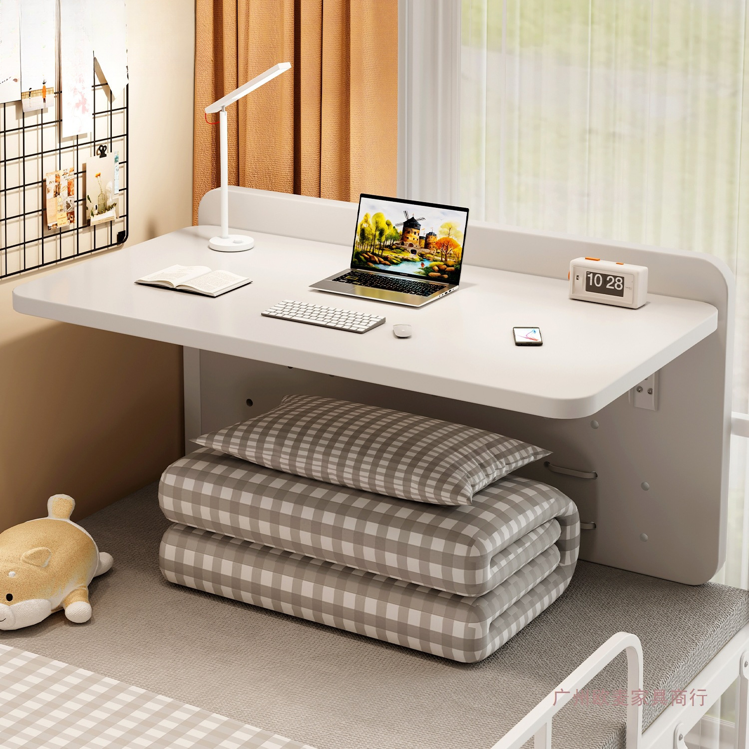 Folding Bed Desk Computer Desk for Dormitory Upper Bunk Hanging Small Table for College Students during the Back-To-School Season