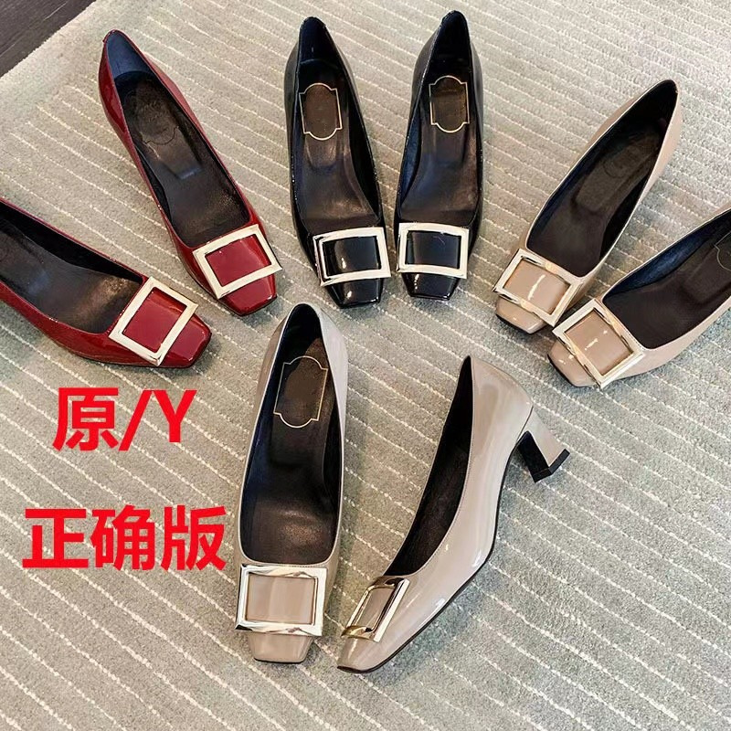 2024 Spring RV Square Buckle Single Shoes Shallow Mouth Medium Heel Patent Leather Thick Heel Bridesmaid Socialite Flat Shoes Wedding Shoes Stiletto Heels 2024 Spring RV Square Buckle Single Shoes Shallow Mouth Medium Heel Patent Leather Thick Heel Bridesmaid Socialite Flat Shoes Wedding Shoes Stiletto Heels