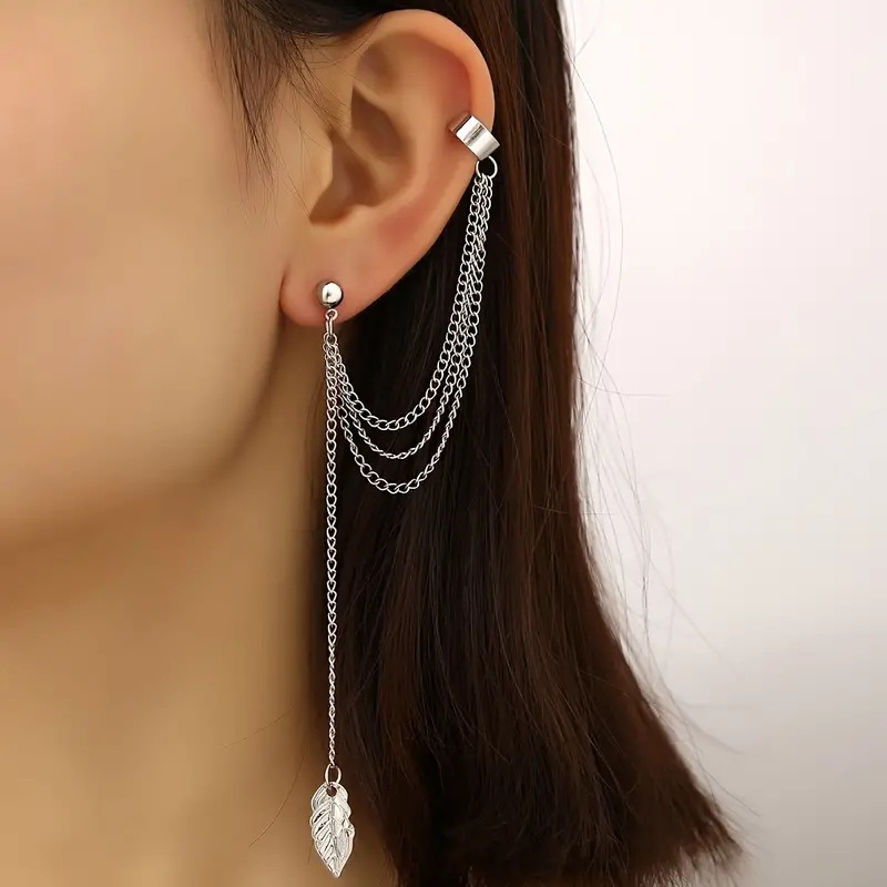 Europeo y americano nuevo nicho de moda clip de oído sin oreja diseño avanzado retro temperamento todo partido pendientes de hoja personalizada