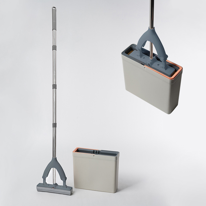 Household Sponge Mop Set with Absorbent Pva Square Mop Head, Hands-Free Folding Mop Head