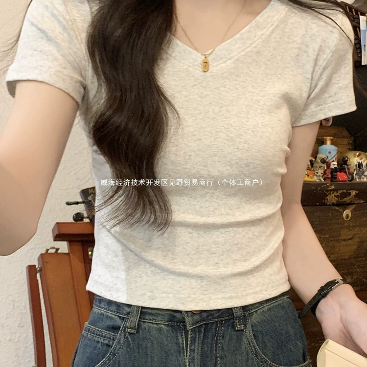 Женская футболка с v-образным вырезом на правое плечо и короткими рукавами, летняя облегающая дизайнерская ниша, короткая рубашка с асимметричной талией, топ