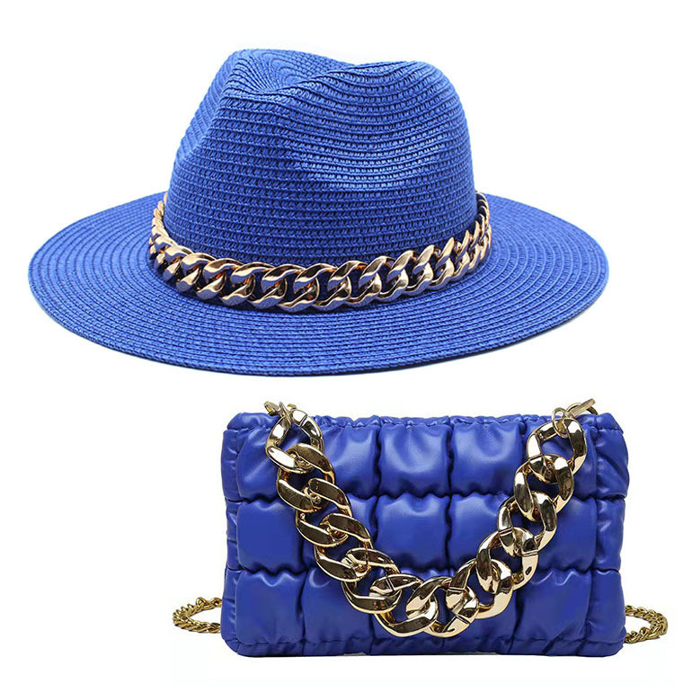 Spring and Summer 2022 New Straw Hat Acrylic Chain Women's Jazz Hat Crossbody Bag with ins Sunscreen Hat