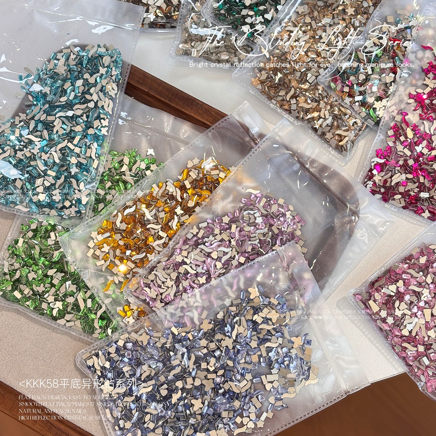 Bulk mini irregular-shaped flat-bottom nail art rhinestones, assorted super shiny heart and marquise crystal colored rhinestones for DIY nail decoration
