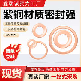 紫铜平垫片船用表用密封垫圈金属螺丝平垫片M5-M22紫铜密封平垫圈