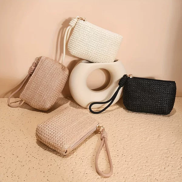Straw Coin Purse Women's Woven Bag Mini Handbag Summer Storage Bag Small Bag