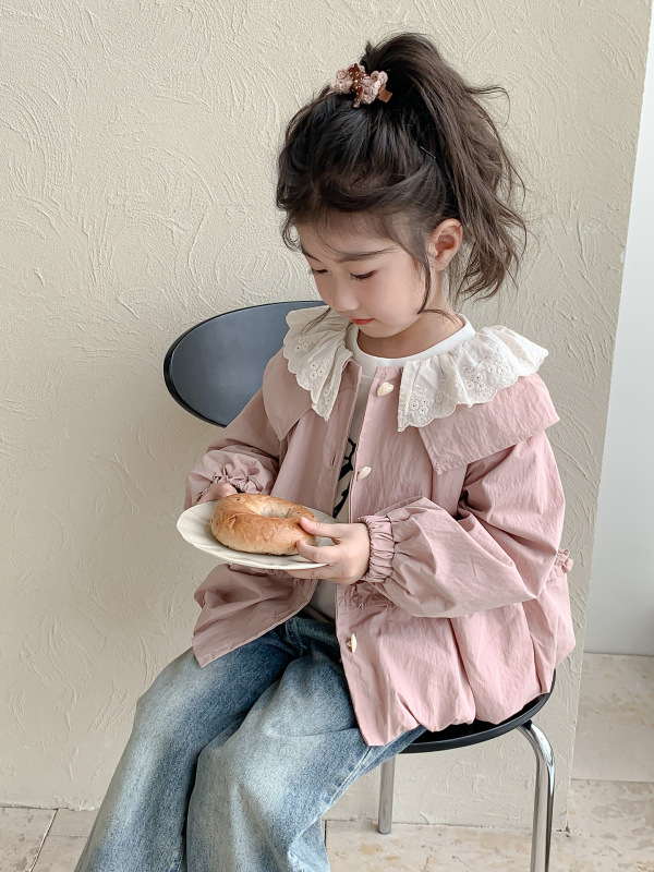 女小童外套春秋款2025新款洋气女宝宝秋季花边领夹克上衣儿童秋装|undefined