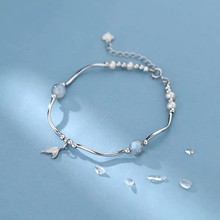 s925纯银新潮珍珠鱼尾手环超仙文艺风月光石手链女银饰品工厂批发