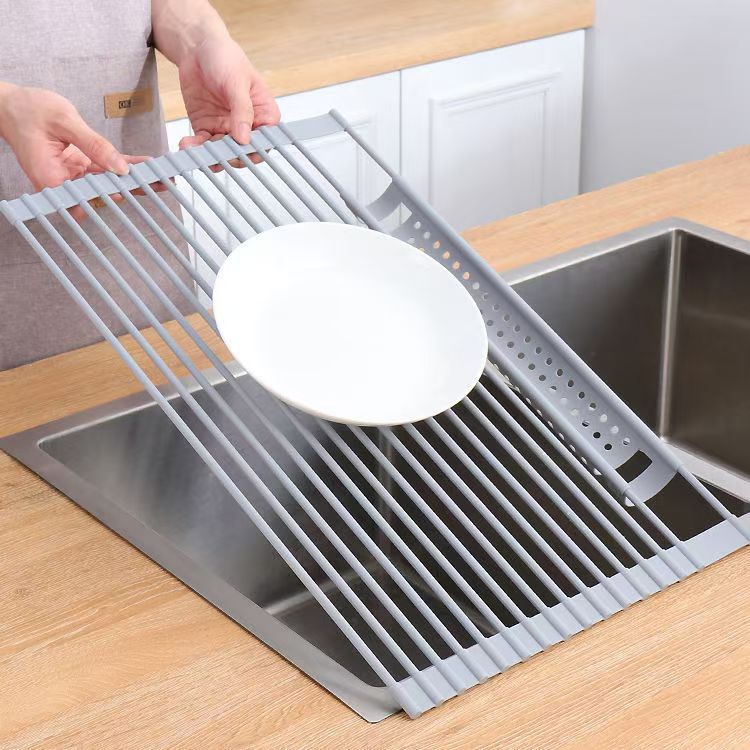 Rack de fregadero de cocina con ranura lateral de silicona plegable drenaje rack para verduras y frutas platos palillos rack sin instalación