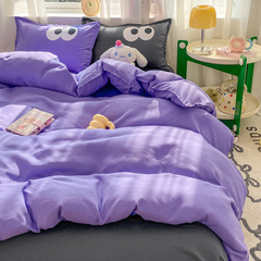 Cross-border Amazon Aloe Cotton Four-Piece Set AB Version Big Eyes Solid Color Split Bedspread and Pillowcase Three-Piece Set Wholesale