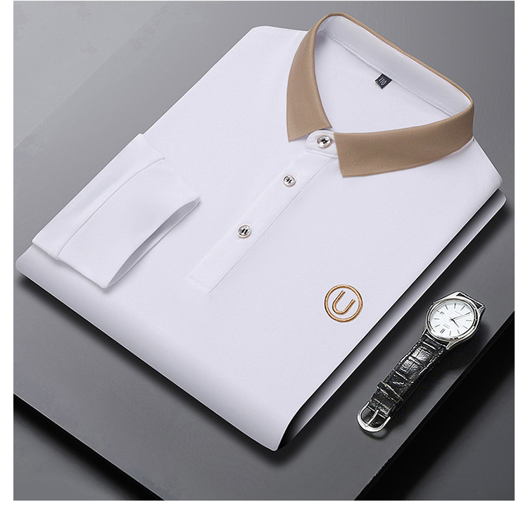 Polo de manga comprida para homem em algodão casual_voghion.com