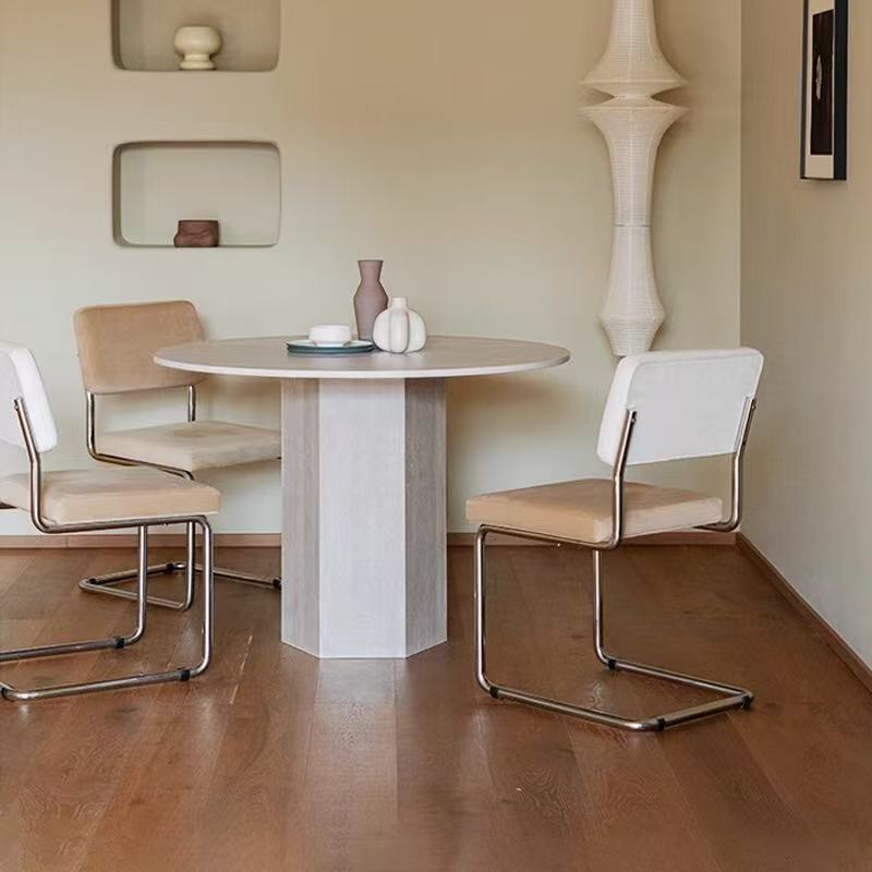 Wabiji, tablero de roca de viento antiguo, mesa redonda de diseño, mesa de modelo de diseño, mesa de comedor de alta gama, apartamento pequeño, mesa de comedor de tablero de roca de travertino redondo