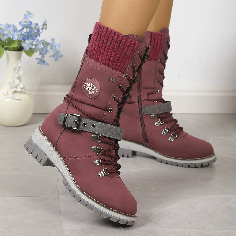 Warm winter high boots, women's lace-up with knit cuff, multi-color sizes 36–43