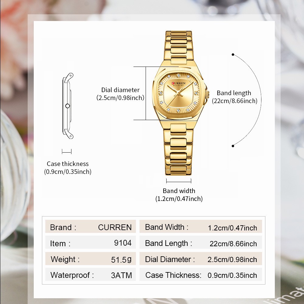 CURREN 9104 mujer cuadrado reloj de moda reloj de cuarzo impermeable reloj de acero reloj image 4