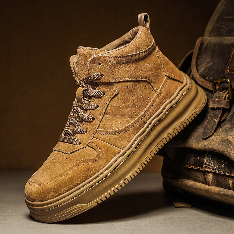 High-Top Shoes Men's Genuine Leather Casual Shoes 2025 New Sports Shoes Men's Versatile High-Top Sneakers American Retro Men's Shoes