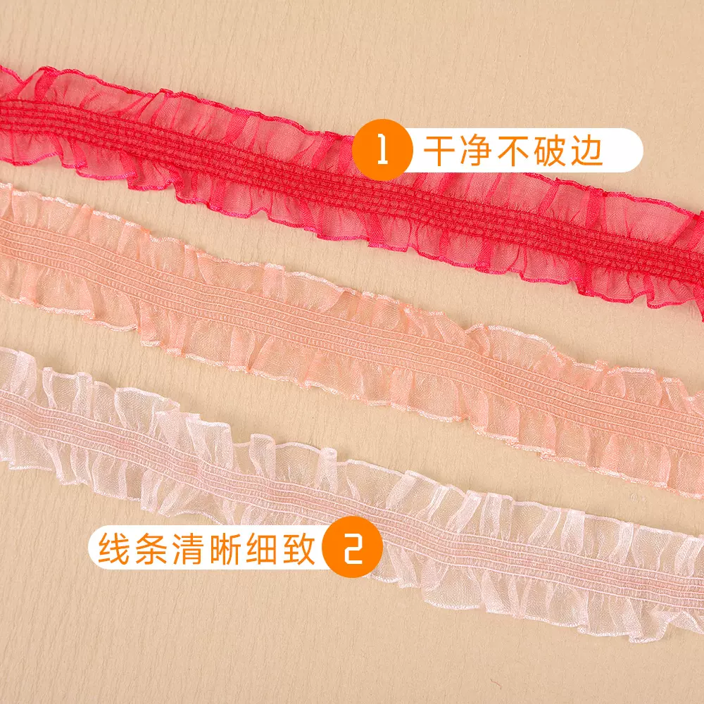 批发辅料弹力花边褶皱网纱发饰蕾丝带连衣裙袜子毛边木耳花法式