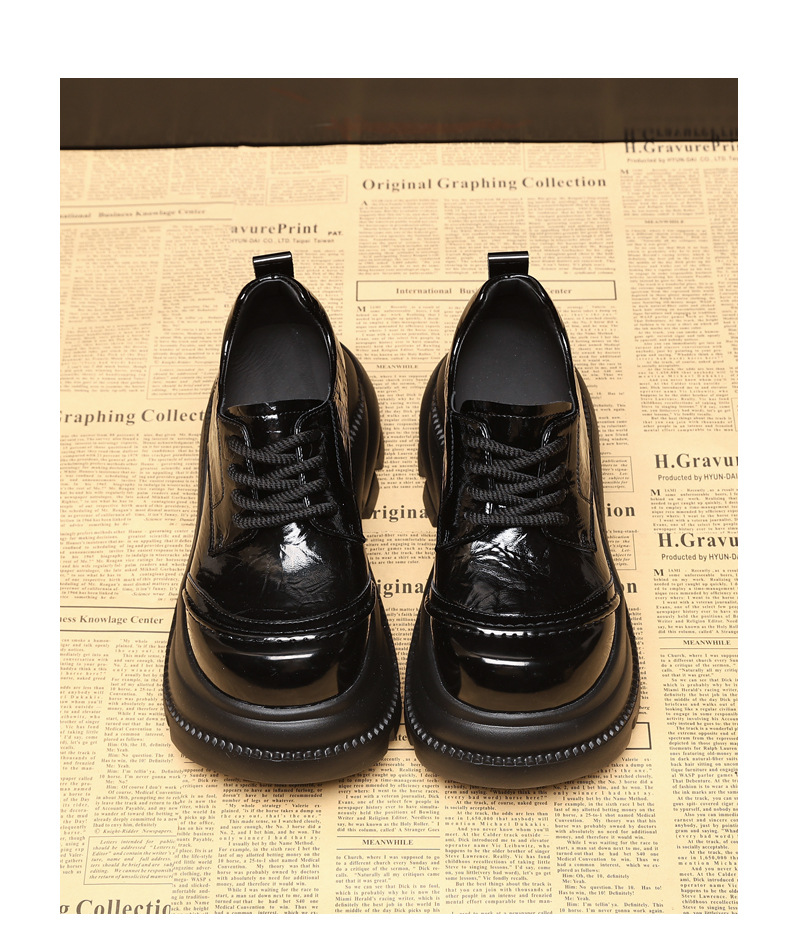 Giày sneaker nữ đế dày tăng chiều cao phong cách Anh Quốc mũi to — màu đen chi tiết 11