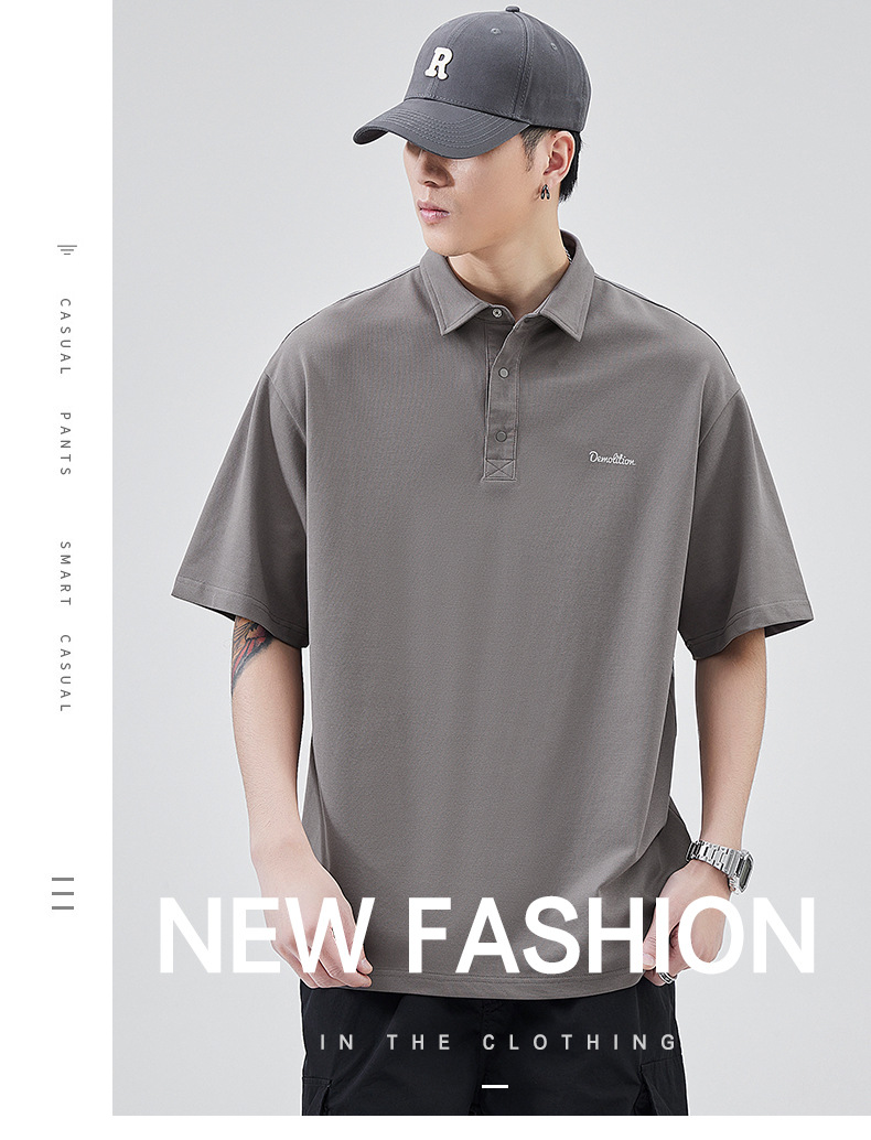 Short sleeved POLO shirt, men's summer new product, men's minimalist Japanese loose fitting casual polo shirt_voghion.com