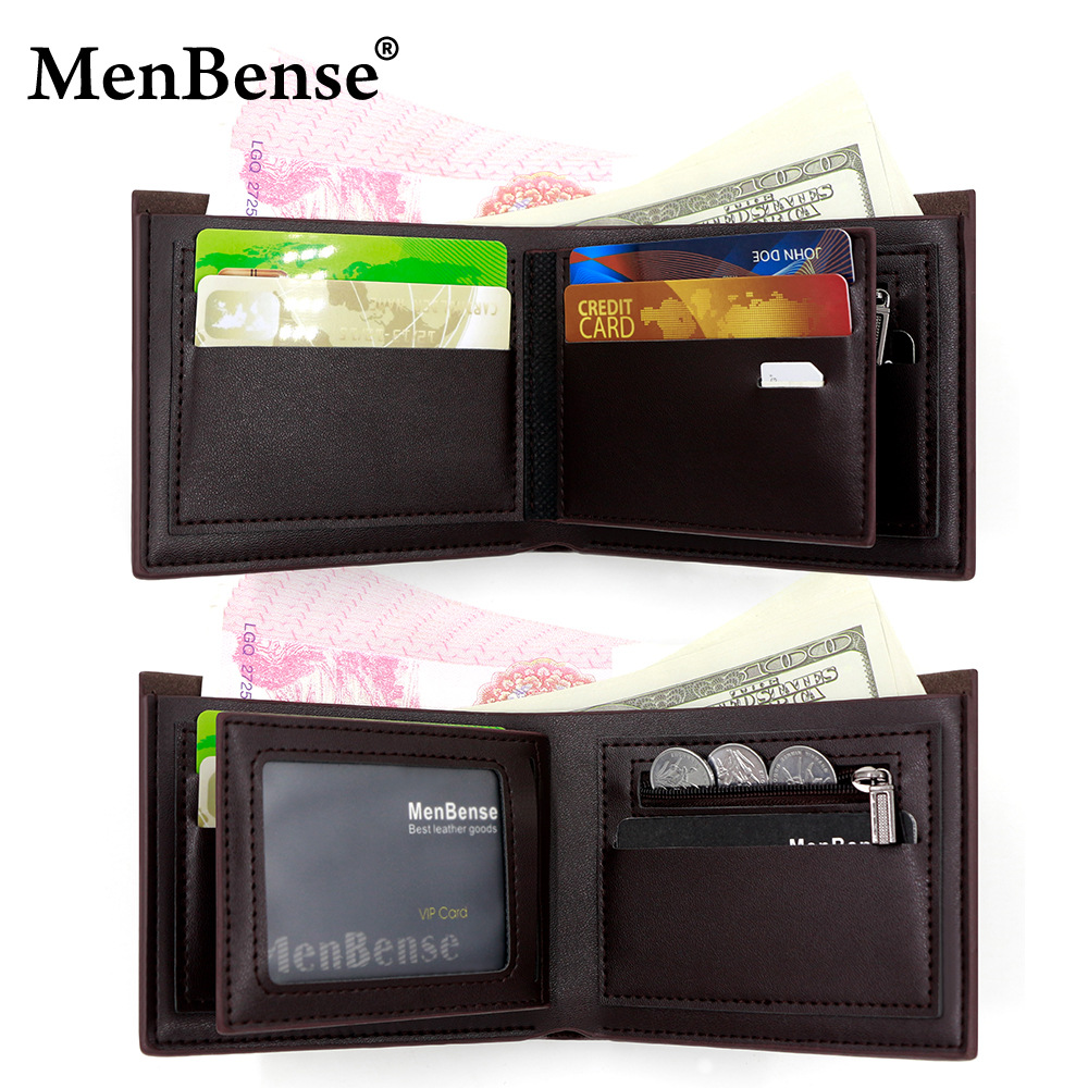 Nuevo cross-border hombre de negocios cartera corta bisagra horizontal bolso de tres plegables hombre cartera de línea oscura bolsa de cambio clip