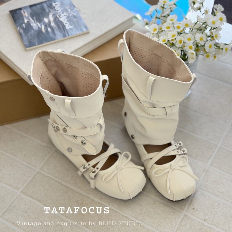 Women's Detachable Mid-Calf Boots with Hidden Height Increase, Ballet-Style Round Toe, Buckle Strap, and Hollow Design Women's Detachable Mid-Calf Boots with Hidden Height Increase, Ballet-Style Round Toe, Buckle Strap, and Hollow Design