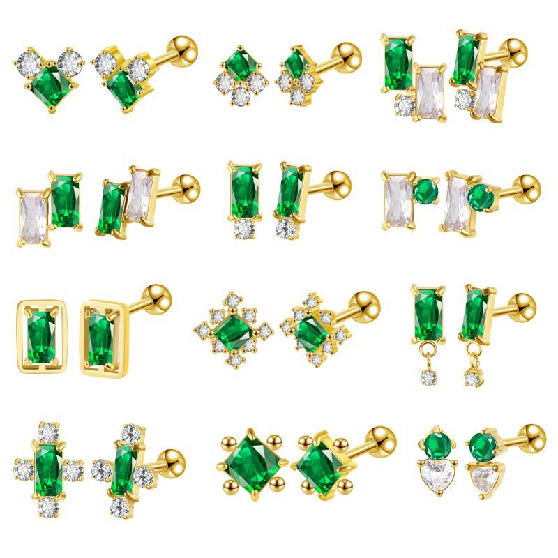 2022 New Emerald Diamond CZ Stainless Steel Earrings Fashion Ear Studs for Women Ear Bone Nail Titanium Steel Ear Pin detail image 14