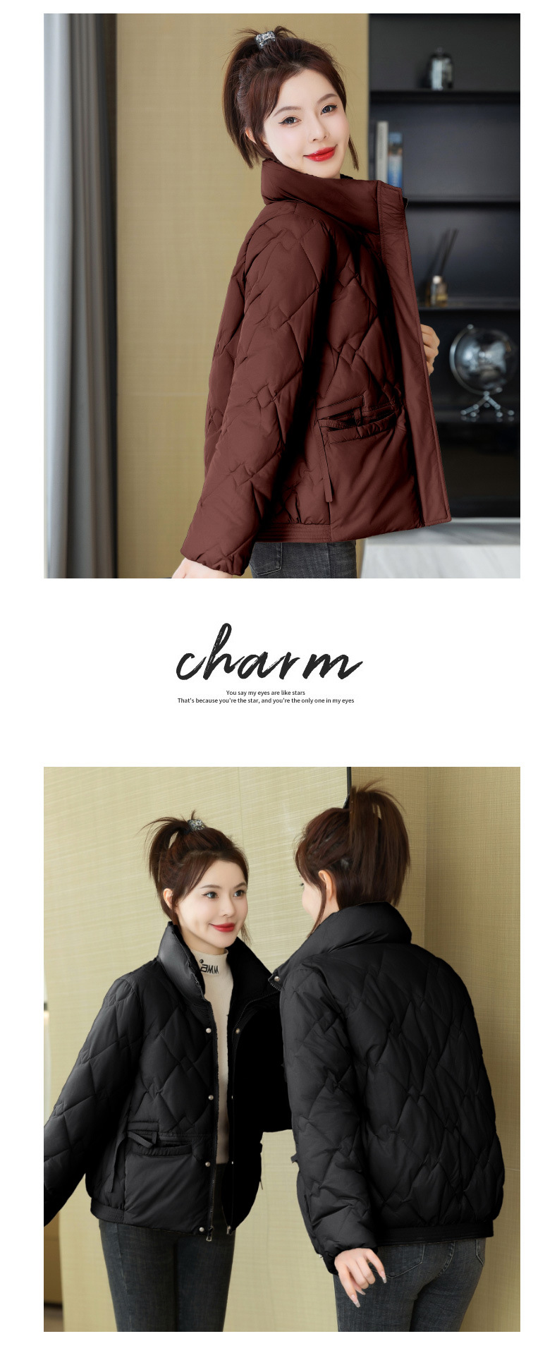 Kuerz Daunen-Baumwoll fir Fraen am Wanter 2024, Stehkragen, liicht a villfälteg, modesch lässeg, waarm a kuerz_voghion.com