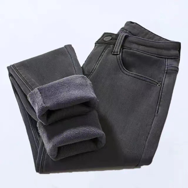 加绒加厚牛仔长裤女2023春秋冬新款韩版显瘦高腰修身弹力小脚裤子