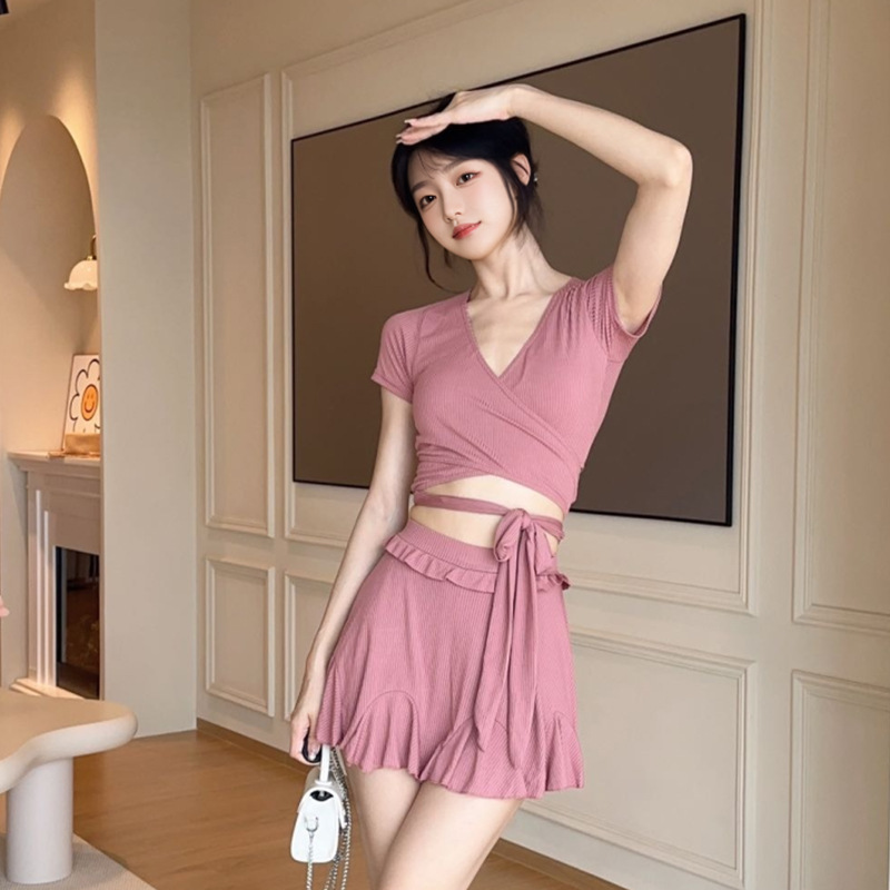 Verano puro viento rosa traje de baño dividido mujeres autocultivo ligeramente gordo cubrir carne vacaciones junto al mar traje de baño transpirable mujeres al por mayor