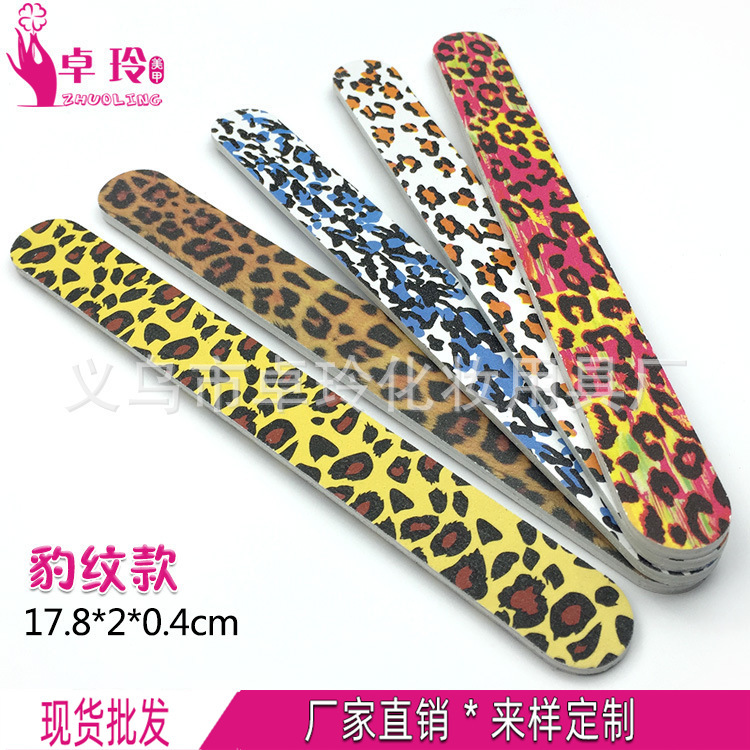 Fábrica de limas de uñas patrón de leopardo lima de uñas impresión a doble cara arte de uñas tira de arena superficie de uñas se puede arreglar Z