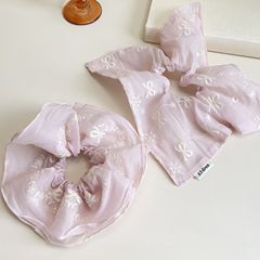 ライチの粉 ~ 刺繍の蝶結びの花の大きい腸の輪の髪の縄