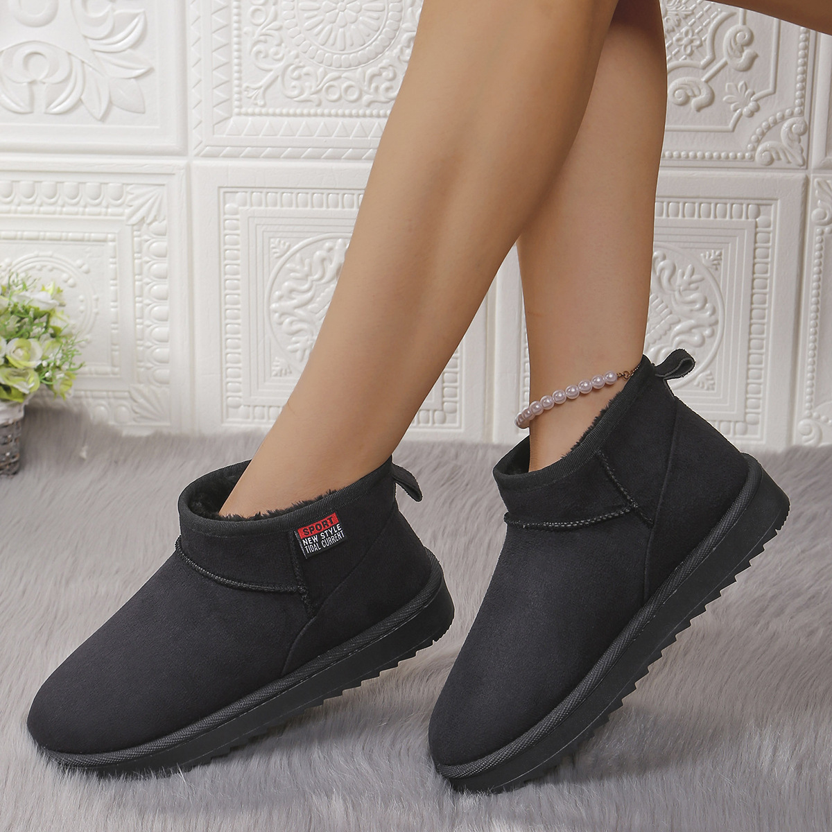 Short snow boots low cotton cowhide shoes_voghion.com