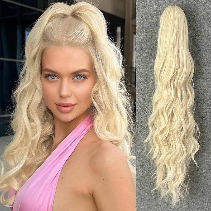Blonde Paw Ponytail Extended Hair Accessories 24 Inch Long Natural Wave Heat Resistant Fiber Synthetic Ponytail