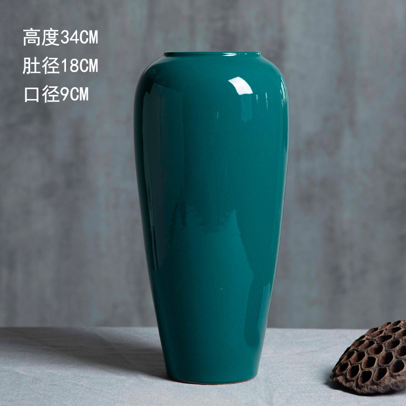景徳鎮の陶磁器の花瓶の置物の客間の生け花の新しい中国式の玄関の装飾品の花器の復古の太い陶缶の植木鉢|undefined