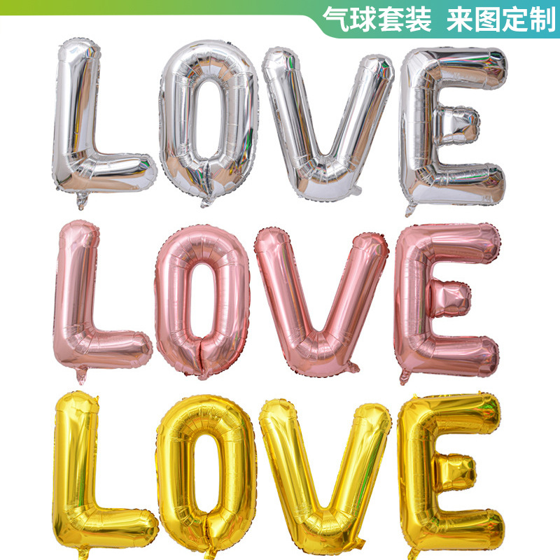 Juego de globos de aluminio de 32 pulgadas con forma de LOVE, globos de aluminio para el Festival Qixi, juego de decoración de globos para bodas con globos de amor conectados para decoración de salas de boda.