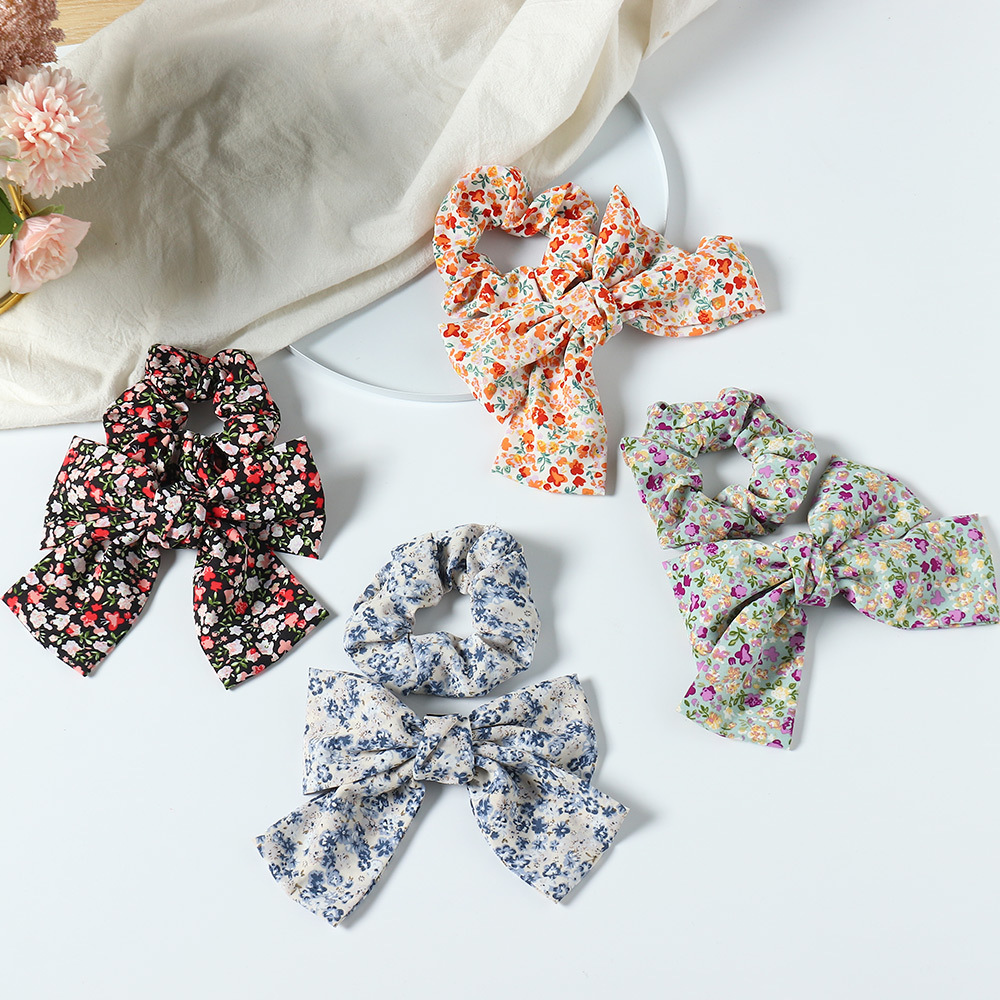 Korean Style Bowknot Floral Fabric Hair Scrunchies display picture 5