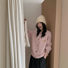 韩系小狗刺绣针织开衫女2025秋冬新款宽松百搭显瘦软糯毛衣外套女