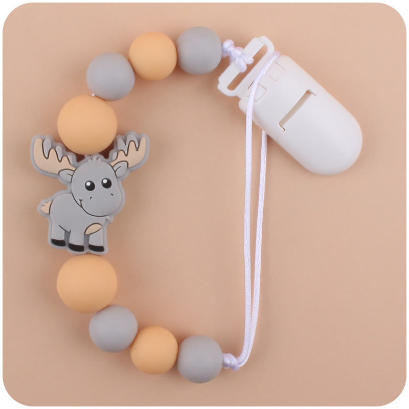 Nuevos suministros para bebés chupete cadena creativa bebé alce de silicona bebé mordedura molar anti-caída de la cadena
