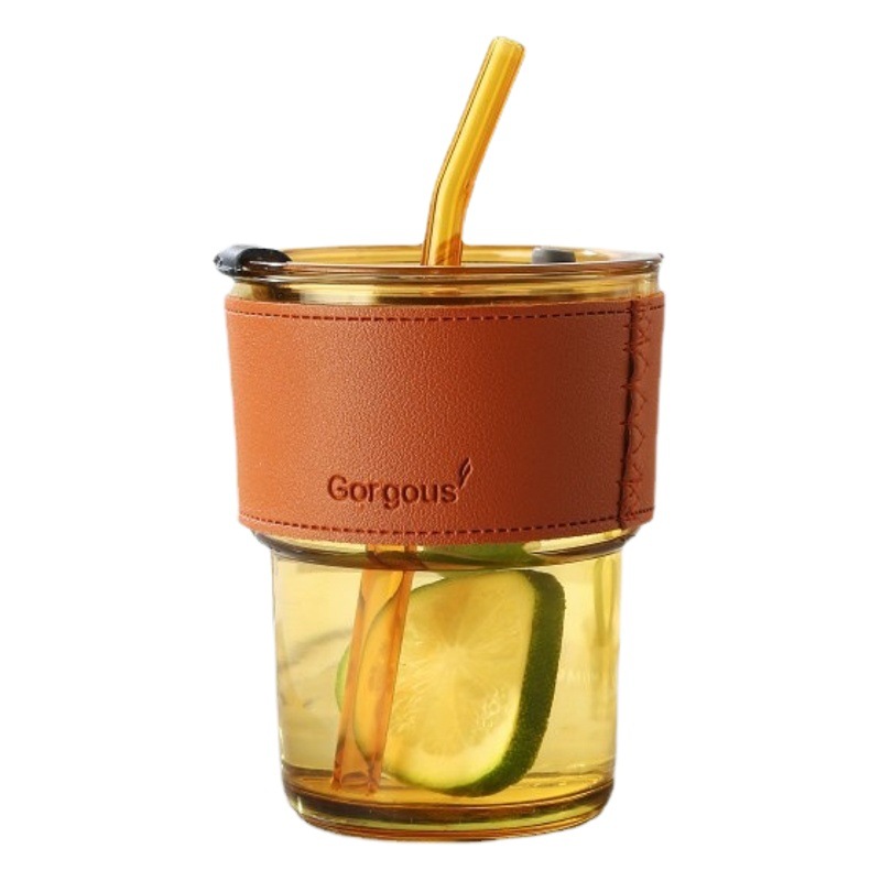Bamboo Cup Ins Wind Straw Double Drink Cup Drainage Advertising Gift Glass Cup Custom Logo Coffee Cup