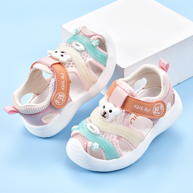 Verano nuevo estilo de dibujos animados para niños, sandalias para niños pequeños, zapatos funcionales de suela suave, zapatos fríos para bebés femeninos anti-patadas, cabello