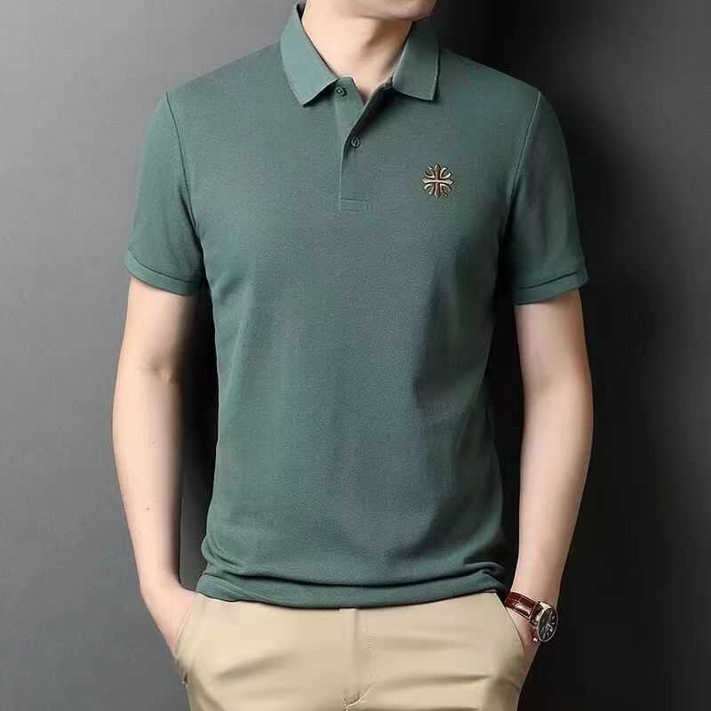 (Se admite la entrega de una pieza) Camiseta de manga corta para hombre de verano bordada camisa de polo de talla grande de negocios de moda Comercio exterior Al por mayor