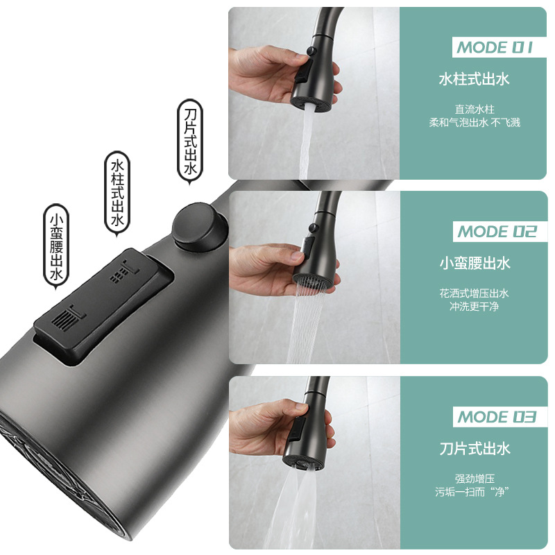 Uno por uno baño inteligente pistola gris cocina pull-out grifo caliente y fría pantalla digital fregadero balcón grifo