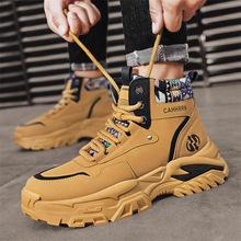 跨境秋季新款马丁靴男英伦风机车工装靴厚底高帮大黄靴潮男鞋代发