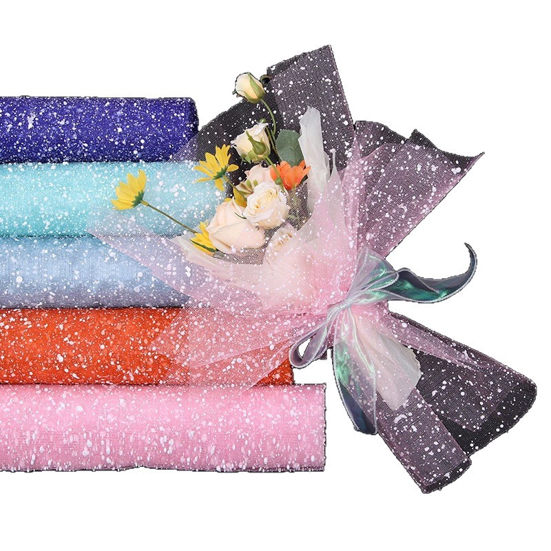 Elegante flor embalaje venta caliente Punto de pulverización de malla de alto grado fresco ramo haciendo materiales al por mayor punto de nieve gasa