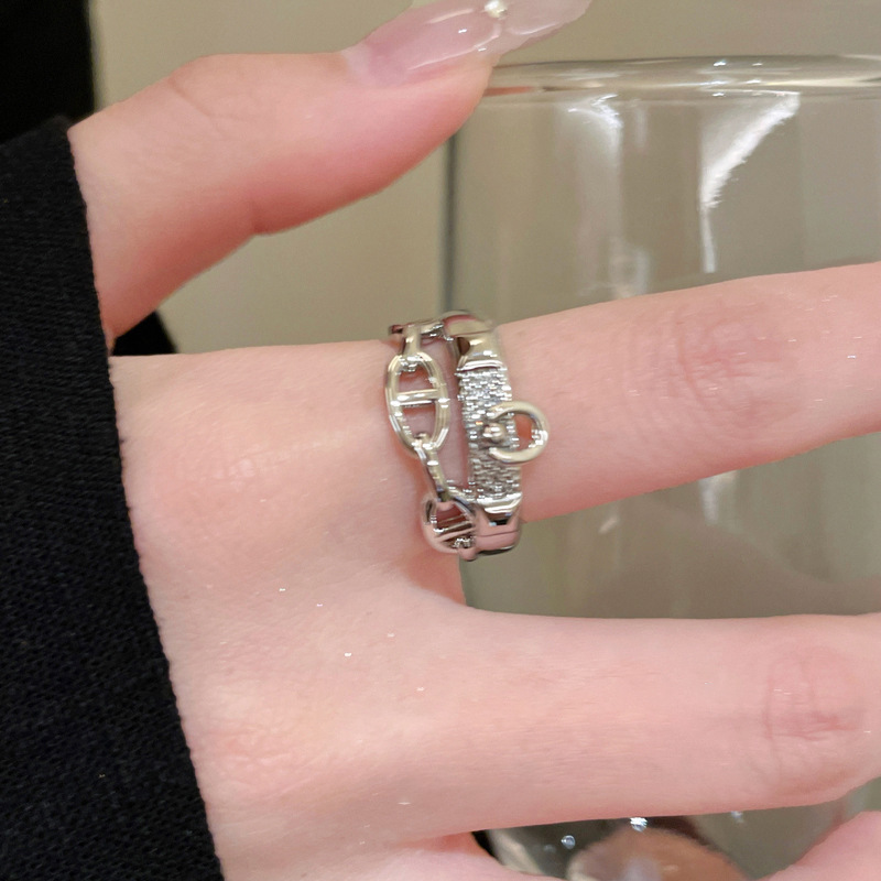 S925 Sterling Silver Pig Nose Adjustable Designer Ring For Women_voghion.com