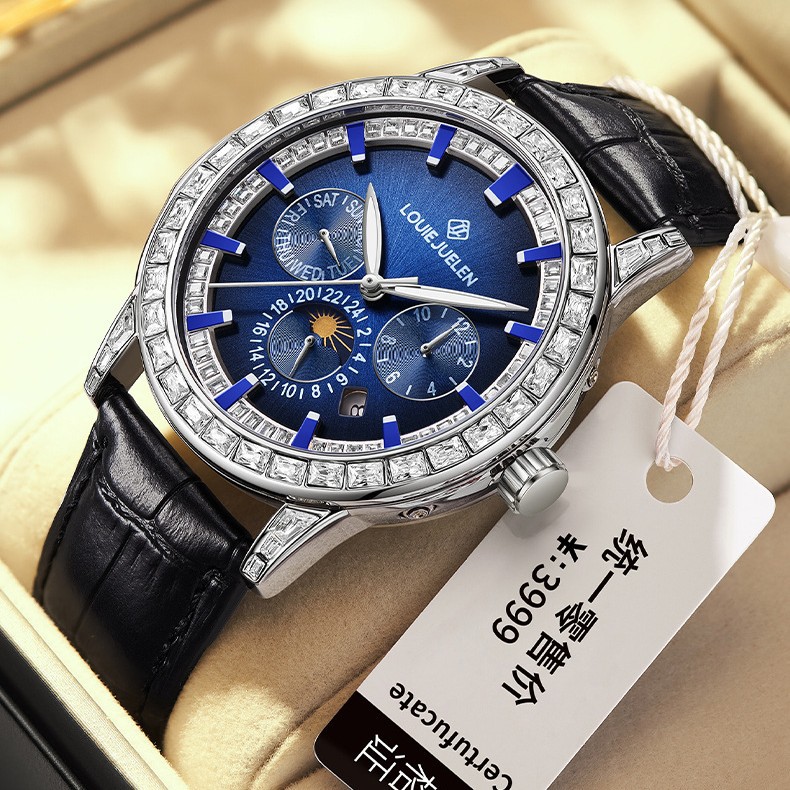 路易爵伦表王系列时尚男士机械表防水夜光真皮表带腕表批发