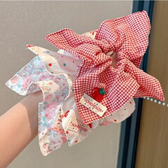 かわいいカラフルなドットリボン赤いチェック柄スクエアスカーフヘアバンド韓国ガール若々しい活力大腸ヘアバンドポニーテールヘッドバンド