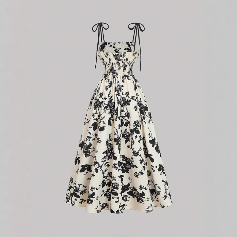 Amazon 2025 European and American New Women's Floral Printed Sling Homecoming dress Summer Sun Dress Spring Dress