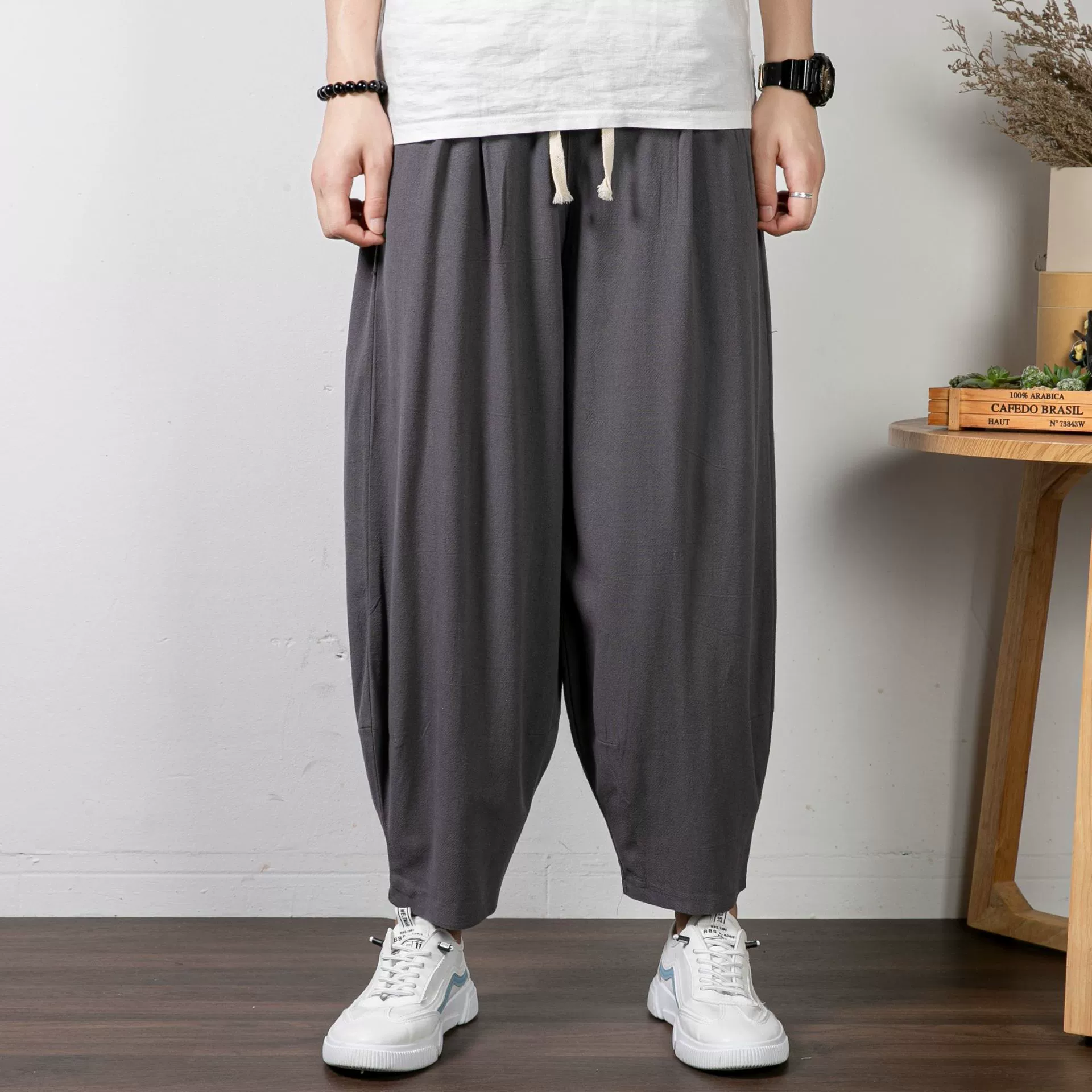 Классические летние штаны в китайском стиле из хлопка и льна, oversize, свободный крой, плюс размер