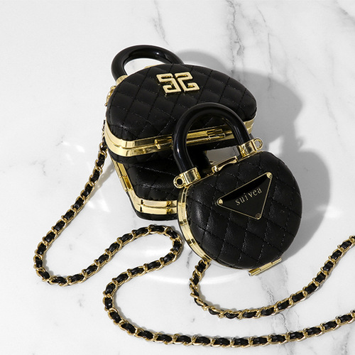 迷你小香风口红包斜跨菱格链条女2024新款潮洋气带镜子补妆小包包